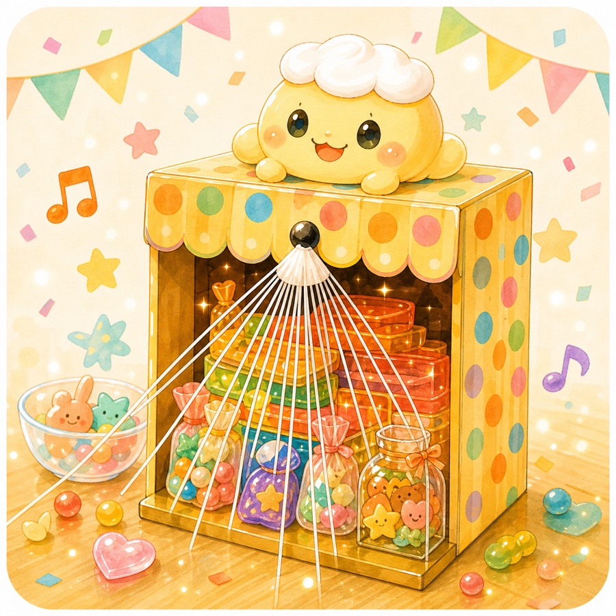 ひもを引く千本引きブースのイラスト