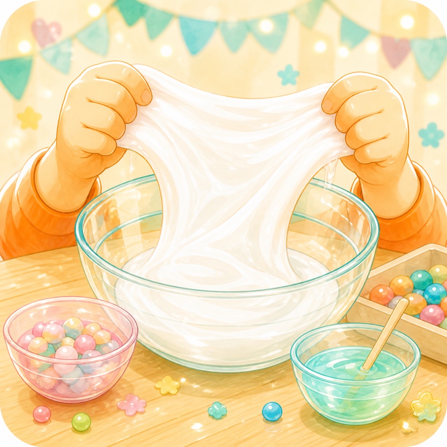 白いスライムを伸ばす手元のイラスト