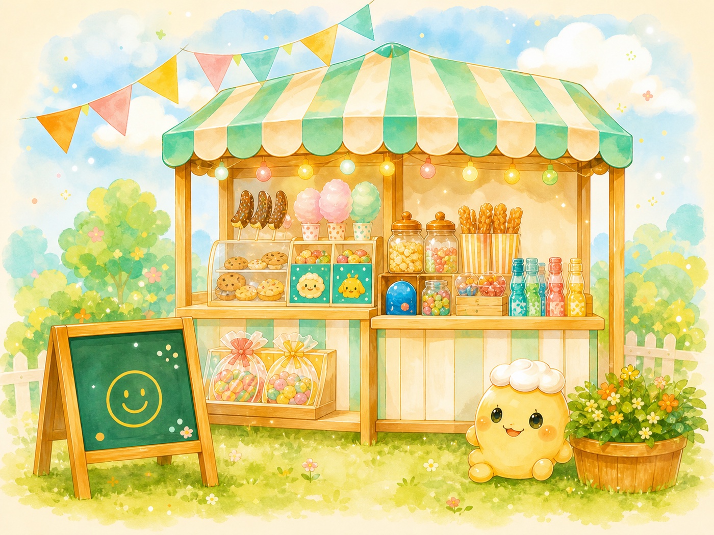 ぽかぽかのミント色の屋台イラスト